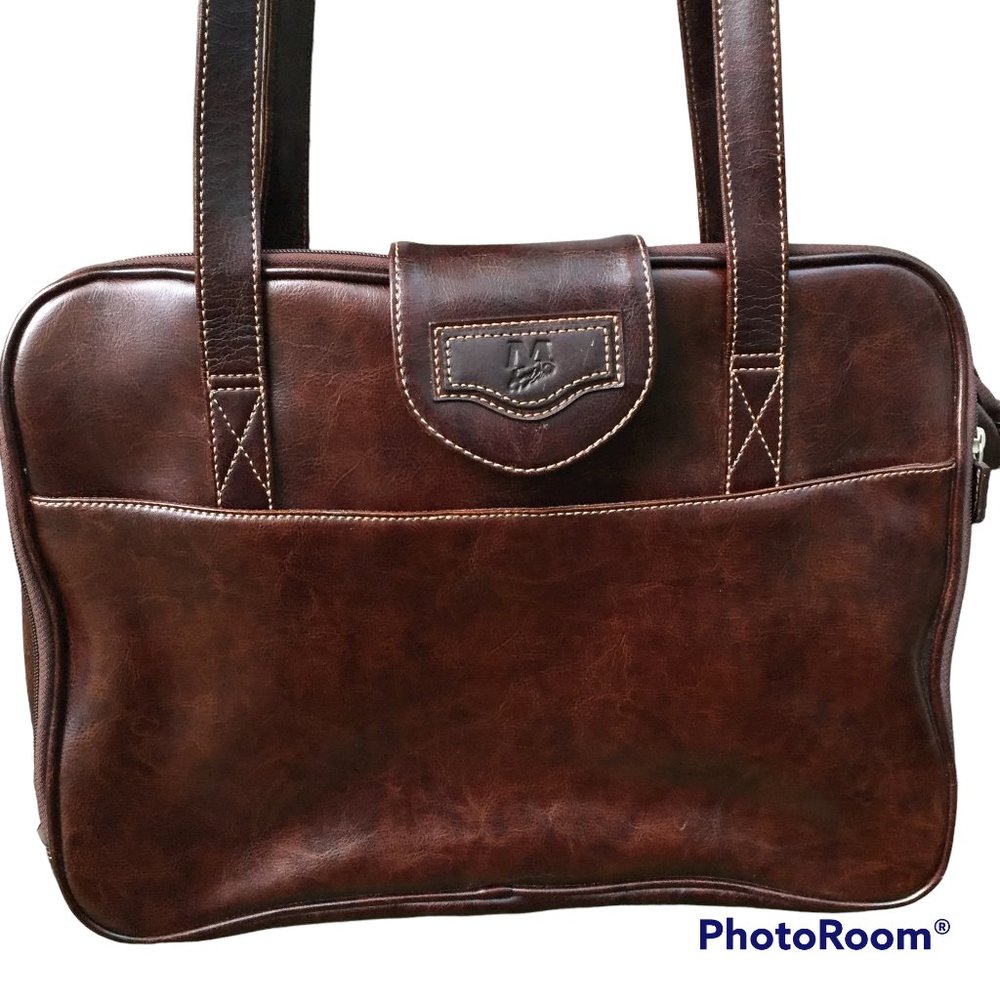Mouflon brown vegan leather satchel briefcase